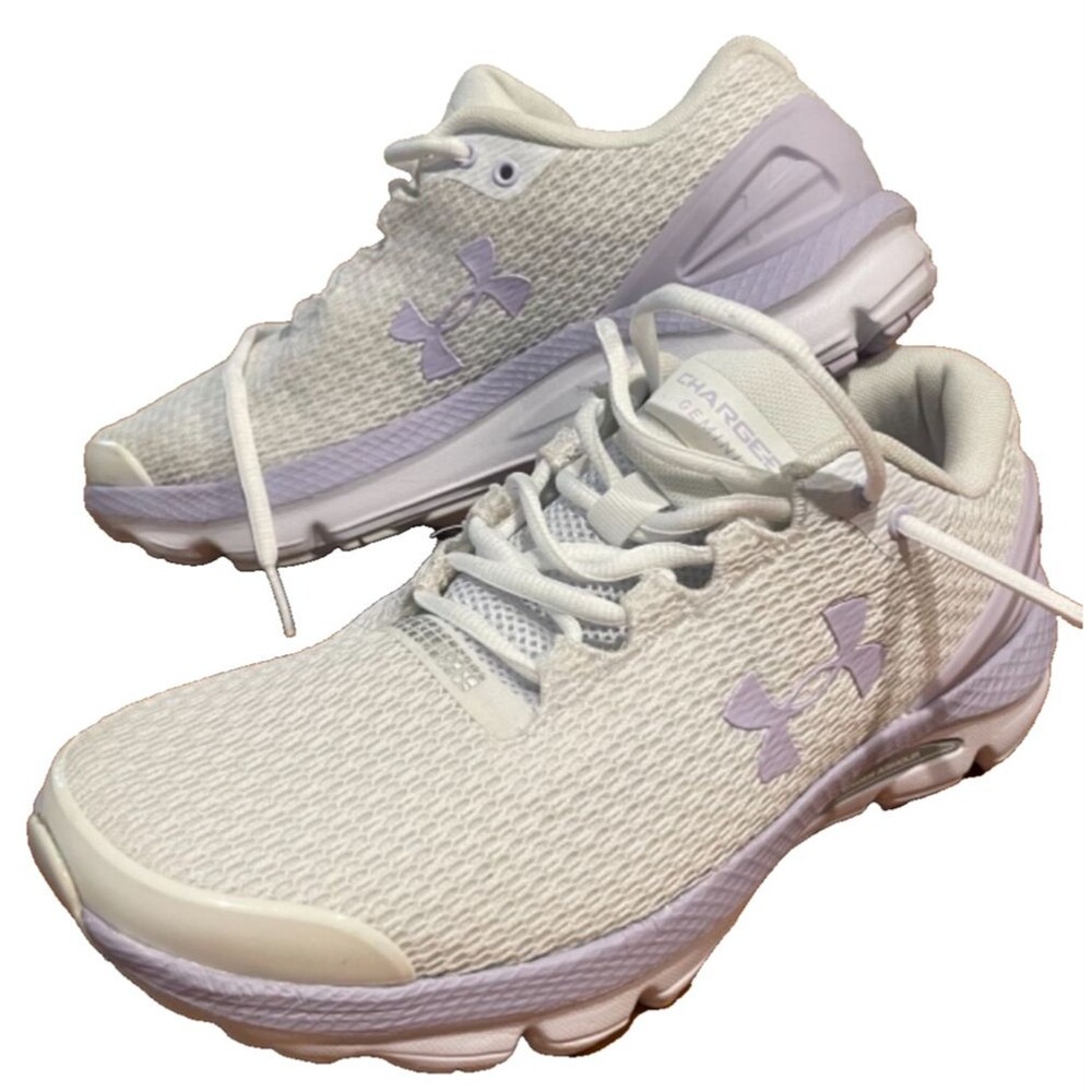 Under Armour UA Women 8 Charged Gemini Running Shoe Comfort Support White Purple